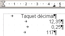 Taquet décimal